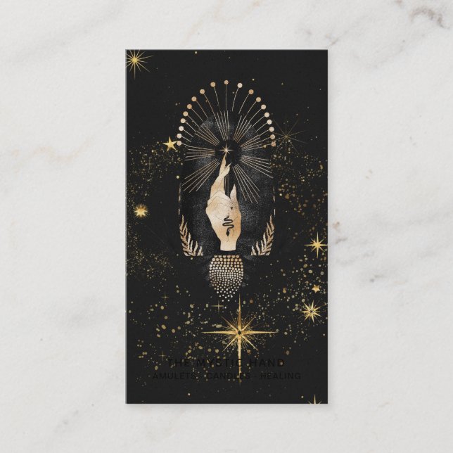Carte De Visite *~* Black Gold Rays Mystic Hand Snake Stars (Devant)