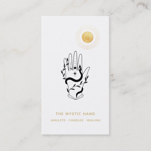 Carte De Visite *~* Black - Gold Rays Mystic Main .Serpent   (Devant)