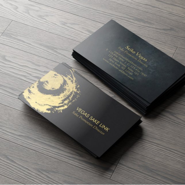 Carte De Visite Black Gold Symbole Sake Sommelier Winery Bartender (Créateur téléchargé)