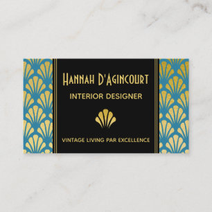 Carte De Visite Black, Gold, Turquoise Art Déco Fans Motif Chic
