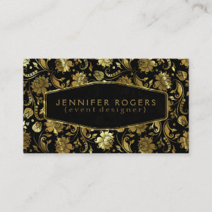 Carte De Visite Black & Gold Vintage Floral Damaches 2c