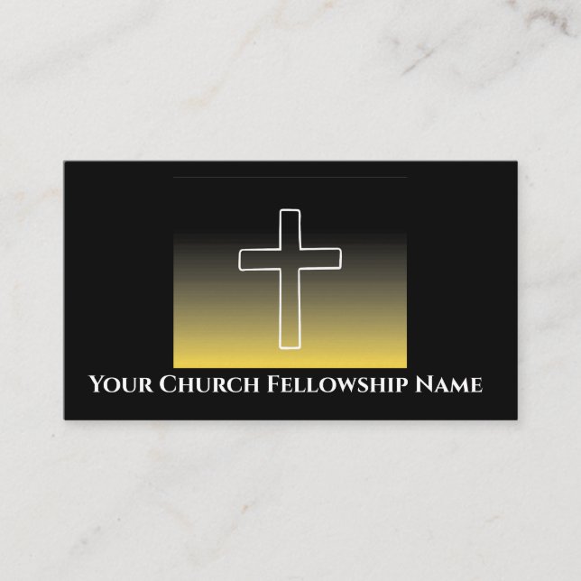 Carte De Visite Black Gold White Cross Outline Church Pastor (Devant)