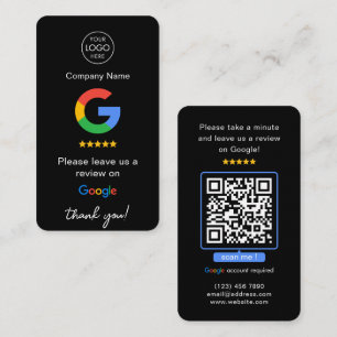Carte De Visite Black Google Commentaires QR Code Business Review 