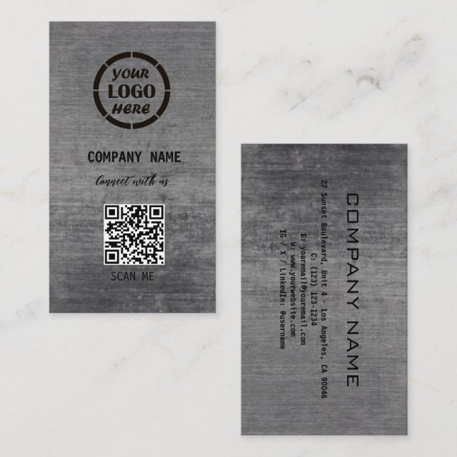 Carte De Visite Black Grey Design professionnel moderne QR Code (Devant / Derrière)