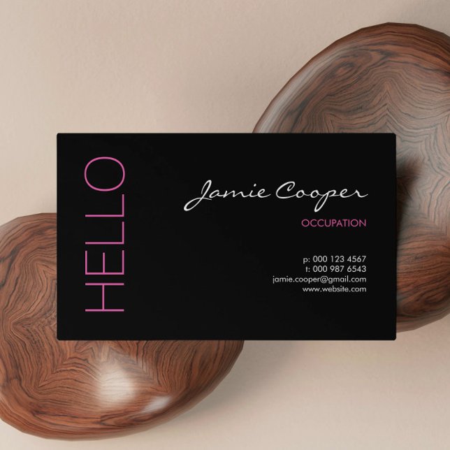 Carte De Visite Black & Hot Rose Hello (Créateur téléchargé)