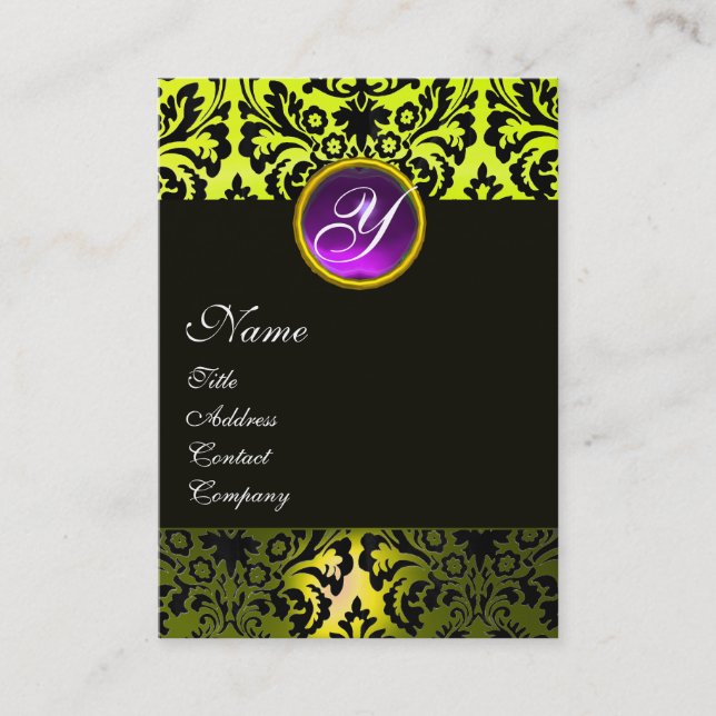 CARTE DE VISITE BLACK JAUNE DOMMASK PURPLE AMÉTHYST GEM MONOGRAM (Devant)