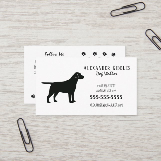 Carte De Visite Black Lab Dog Walker (Devant/Arrière en situation)