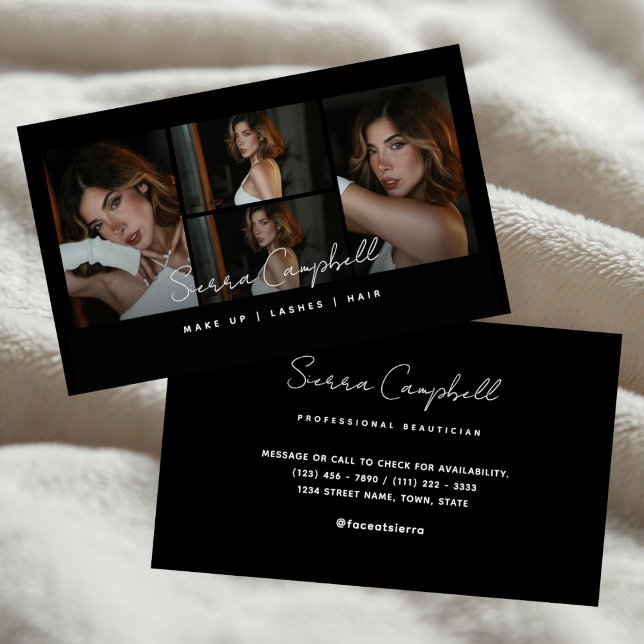 Carte De Visite Black Luxury Photo Collage Beauté Professionnel (Créateur téléchargé)