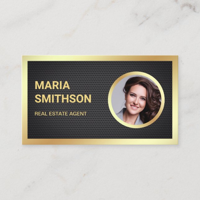 Carte De Visite Black Mesh Gold Foil Agent Immobilier (Devant)