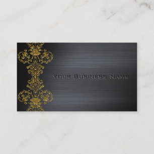 Carte De Visite Black Metallic Gold Damask Entreprise
