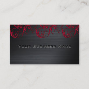 Carte De Visite Black Metallic Rouge Damask Élégante Entreprise