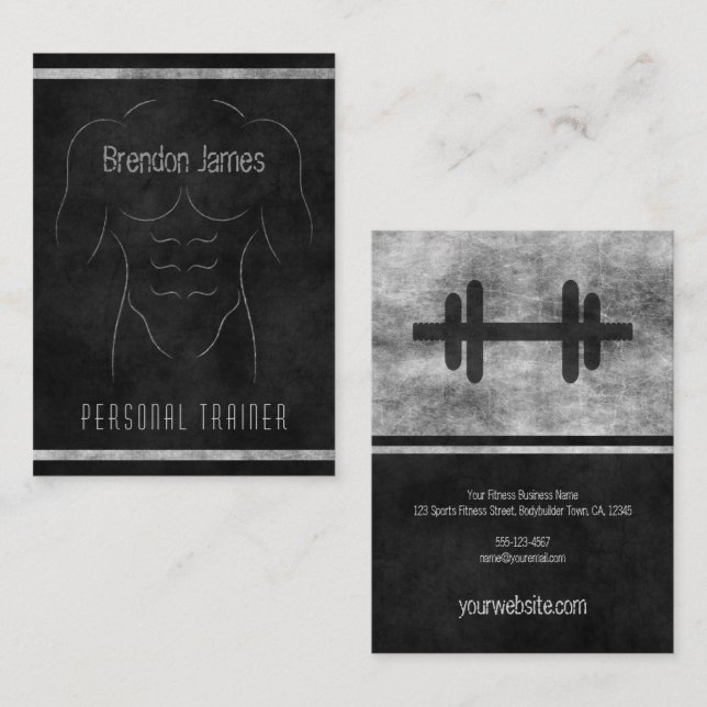 Carte De Visite Black Muscle Man Outline Large Personal Trainer (Devant / Derrière)