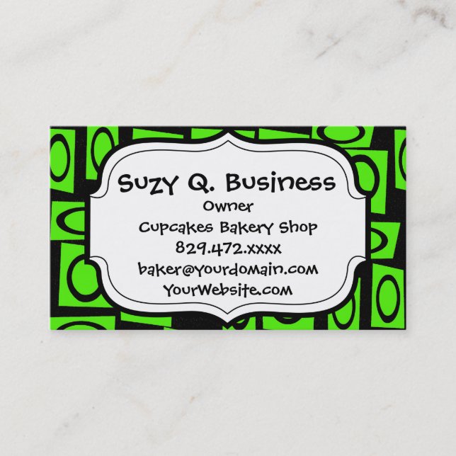Carte De Visite Black Neon Lime Green Fun Circle Carré Motif (Devant)