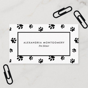Carte De Visite Black Paw Prints Garde d'animaux professionnelle