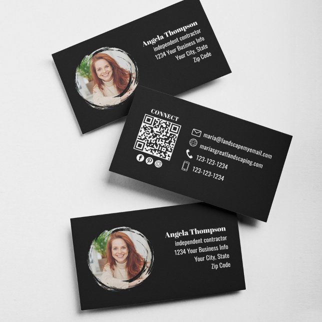 Carte De Visite Black Photo QR Code Social Media (Black photo and QR code template business cards. )