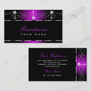 Carte De Visite Black Purple Squiggles Sparkling Diamonds Ornate