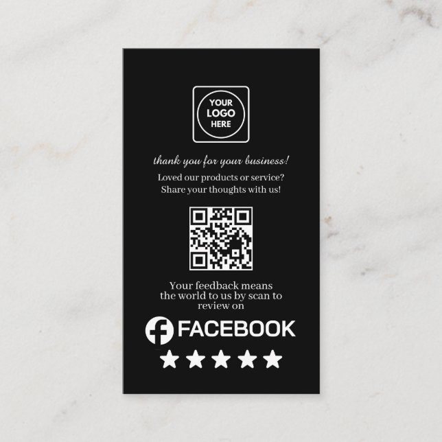 Carte De Visite Black QR | Facebook Reviews Custom Rating Link (Devant)