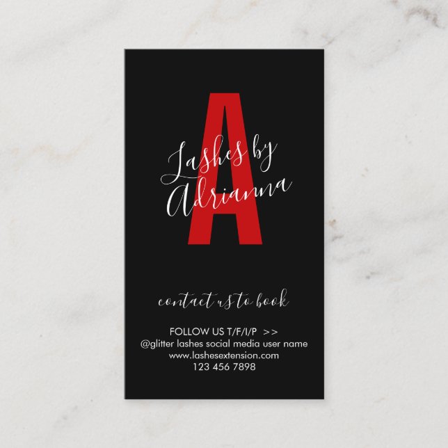 Carte De Visite Black Red Icon Maquillage Lash Extension Aftercare (Devant)