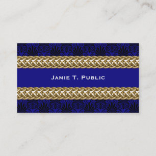 Carte De Visite Black Royal Blue Damask Gold Chain