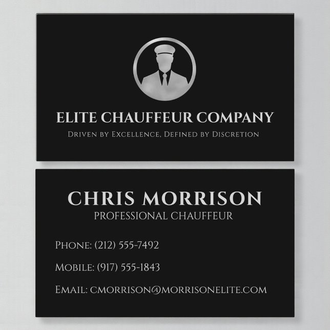 Carte De Visite Black Silver Chauffeur Driver Metallic  (Créateur téléchargé)