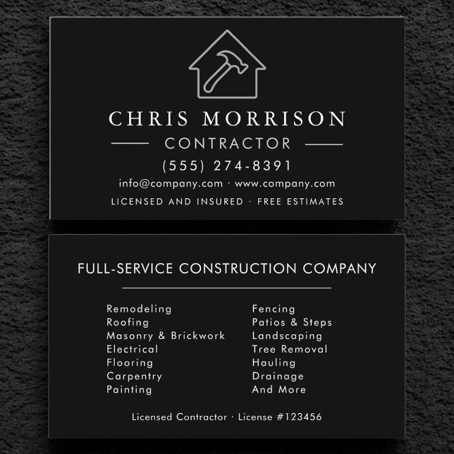 Carte De Visite Black Silver Modern Building Construction  (Créateur téléchargé)