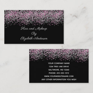 Carte De Visite Black Silver Pink Glitter Overlay Glam Girly