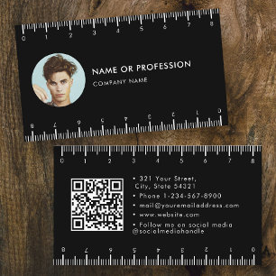 Carte De Visite Black Simple Ruler Company QR Code Photo
