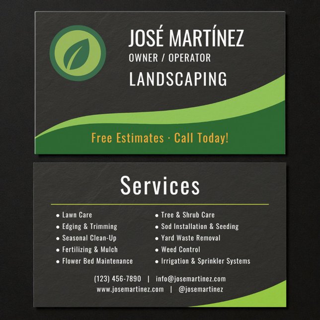 Carte De Visite Black Slate Stone Landscaping Lawn Care (Créateur téléchargé)