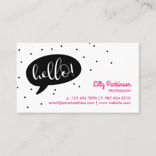 Carte De Visite Black Speech Bubble & Confetti Bonjour !