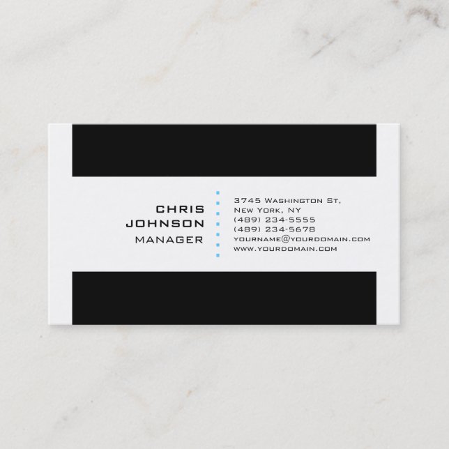 Carte de visite Black Stripes White Blue Manager (Devant)