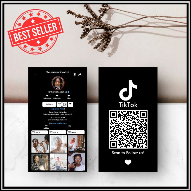 Carte De Visite Black TikTok Social Media QR Code (Créateur téléchargé)
