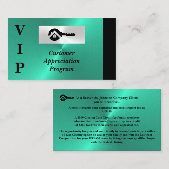 Carte De Visite Black & Turquoise VIP Customer Appreciation  (Devant / Derrière)