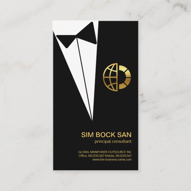 Carte De Visite Black Tuxedo Gold Consultant mondial pour la Bouto (Devant)