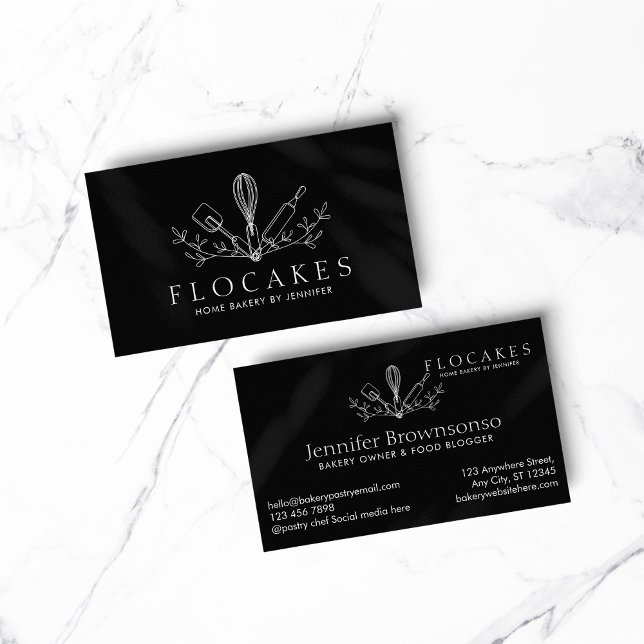 Carte De Visite Black Whisk Pâtisserie Chef Accueil Boulangerie Ca (BAKERY PASTRY CHEF COOK CAKE event planner business)