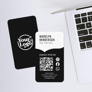 Carte De Visite Black White Digital Connect QR Code Médias sociaux