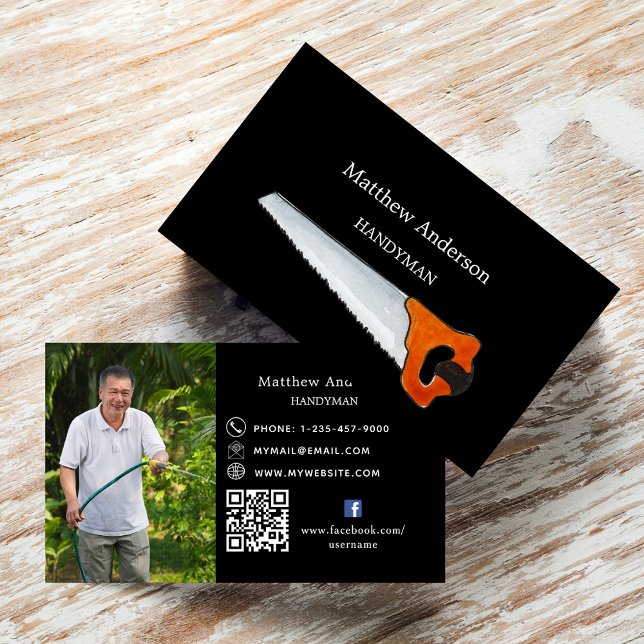 Carte De Visite Black white home réparations photo QR code handyma (Créateur téléchargé)