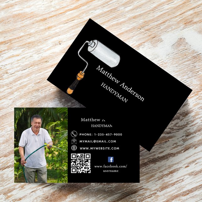 Carte De Visite Black white home réparations photo QR code handyma (Créateur téléchargé)