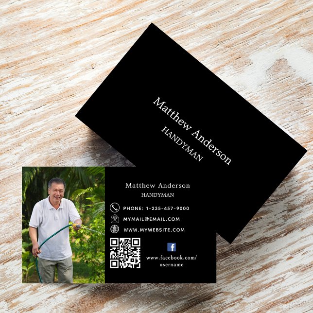 Carte De Visite Black white home réparations photo QR code handyma (Créateur téléchargé)