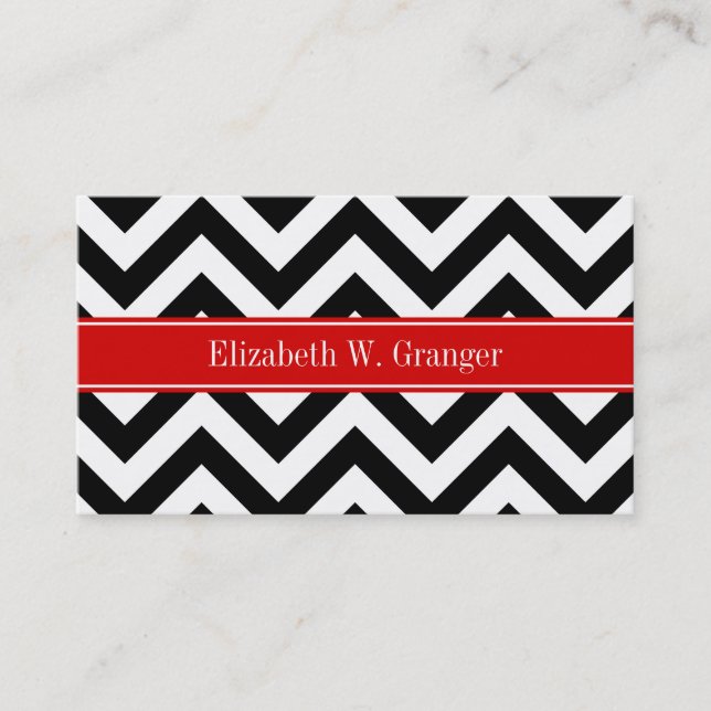 Carte De Visite Black White LG Chevron Red Name monogram (Devant)