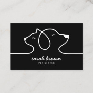 Carte De Visite Black White Line Logo chat chien animal
