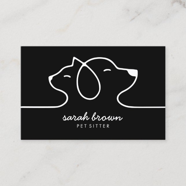 Carte De Visite Black White Line Logo chat chien animal (Devant)