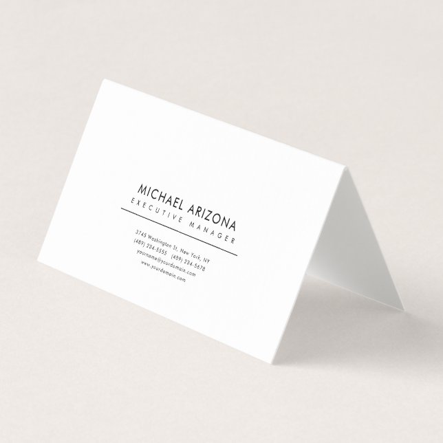Carte De Visite Black & White Minimalist Plain Premium Linen (Devant)
