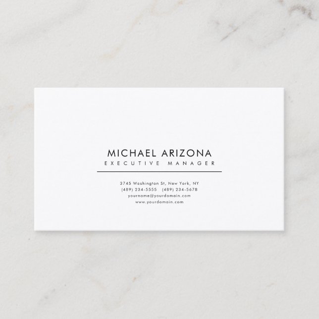 Carte De Visite Black & White Minimalist Plain Premium Silk (Devant)