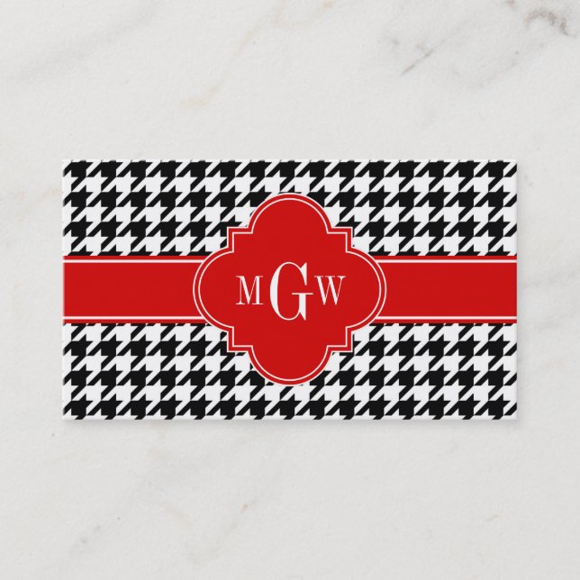 Carte De Visite Black Wht Houndstooth Red Quatrefoil (Devant)