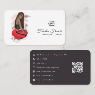 Carte De Visite Black Woman Fitness Instructor Girl QR Code