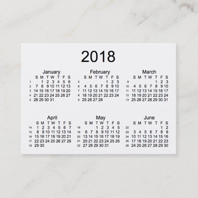 Carte De Visite Blanc 2018 calendrier de 52 semaines par des (Devant)