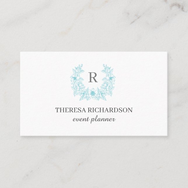 Carte De Visite Blanc Azure Magnolia Wreath Monogramme chic (Devant)