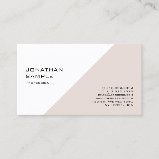 Carte De Visite Blanc beige de conception professionnelle chic (Devant)