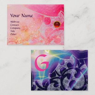 Carte De Visite Blanc bleu MONOGRAMME de VAGUES de rose ROUGE