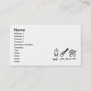 CARTE DE VISITE BLANC CARTOON SURFER SURF JAM LIVE VAN MOTTO S'AMU